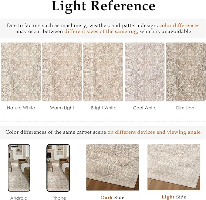 PureCozy 4x6 Area Rug Washable Beige Vintage Entryway Office Carpet Indoor Non Slip Small Low Plie Thin Bedroom Kitchen Rug Retro Accent Throw Living Dining Room Bathroom