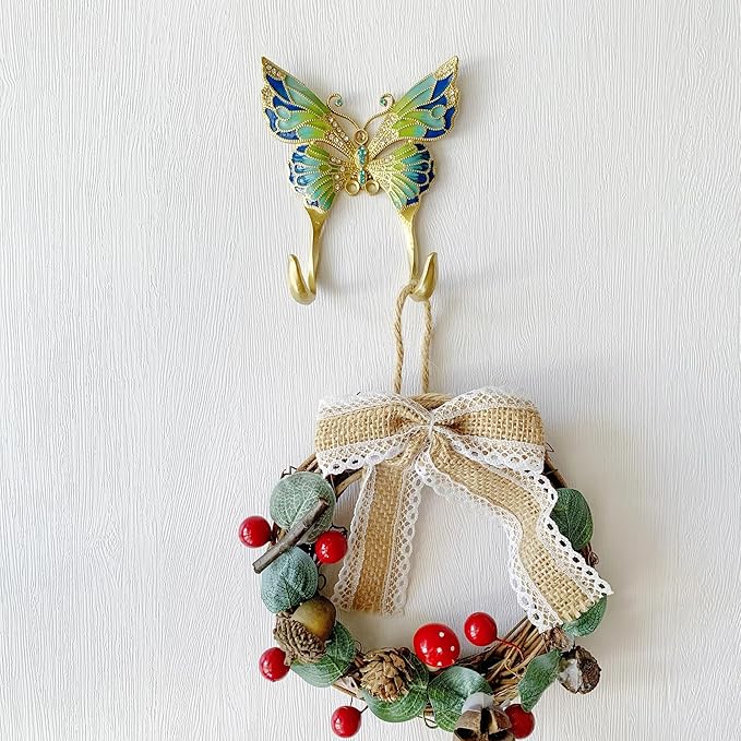 Vintage Butterfly Shaped Decorative Wall Hook Rack Hanger for Hanging Clothes Coats Towels Keys Hats, 1 Pack Antique Metal Mounted Wall Hook