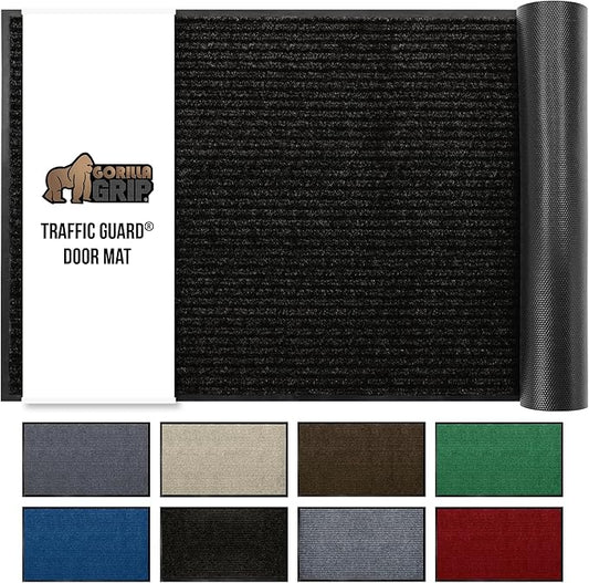 GORILLA GRIP Waterproof Traffic Guard Door Mat, 47x35, Heavy Duty Entryway Mats, Strong Backing Commercial Utility Rugs for Office Hallway, Garage Floor and Home, Low Profile Carpet Runner, Black