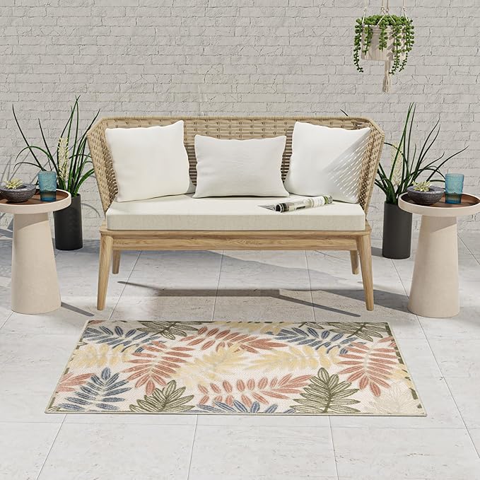 Nourison Home Aloha Ivory Rose 2'8" x 4' Area Rug - Easy Clean, Non Shedding, Bed Room, Living Room, Dining Room, Kitchen (3' x 4')