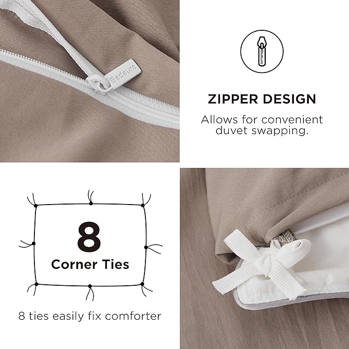 Bedsure California King Size Duvet Cover with Fitted Sheet - 4 Pieces Prewashed Cotton-Like Extra Soft Bedding Set, Includes 1 Duvet Cover 104x98 Inches, 2 Pillow Shams, 1 Fitted Sheet, Khaki