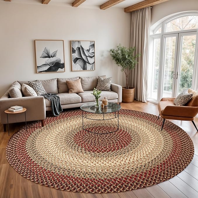 RRI Home Decor EastEnd EL43 Warm Earth 4' x 4' Round - Braided Area Rug, Home Decor, Floor Mat or Bedroom Rug - Easy Care, Ideal for High Traffic Areas in Hallway and Living Room - Made in USA