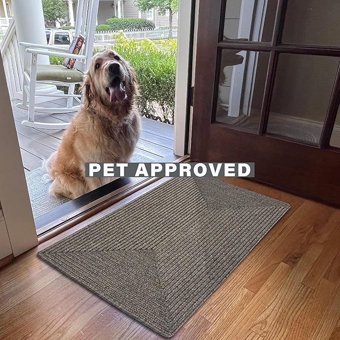 Slate Grey Small Braided Rug 20"x30" - Rectangle, Indoor Outdoor Washable - Country Decor for Bathrooms and Entryways - Beautiful, Durable, Waterproof, Pet Friendly and Soft