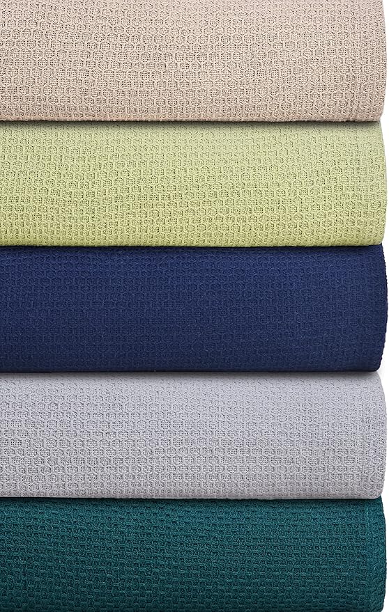 BOUTIQUO 100% Cotton Bed Blanket, Breathable Thermal Blanket Twin Size, Soft Honeycomb Waffle Blanket 60"x90", Cotton Bed Blanket, Perfect for Layering Any Bed for All Season, Beige