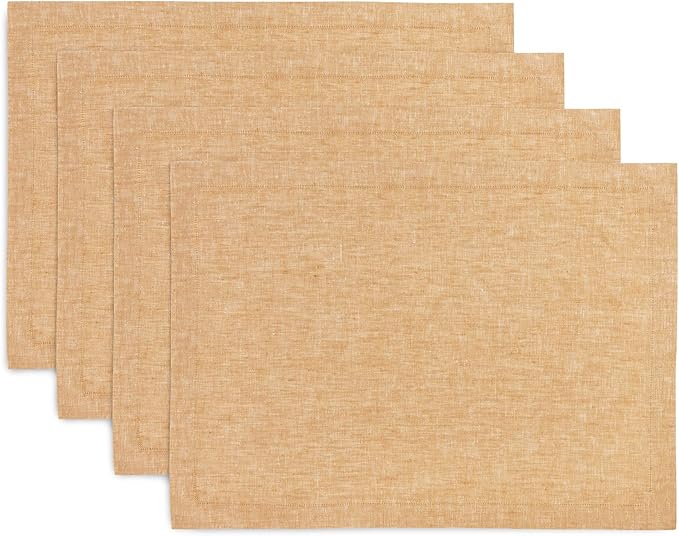 Solino Home Linen Cloth Placemats Set of 4 - 100% Pure Linen Golden Nugget Placemats 14 x 19 Inch for Spring, Easter - Athena