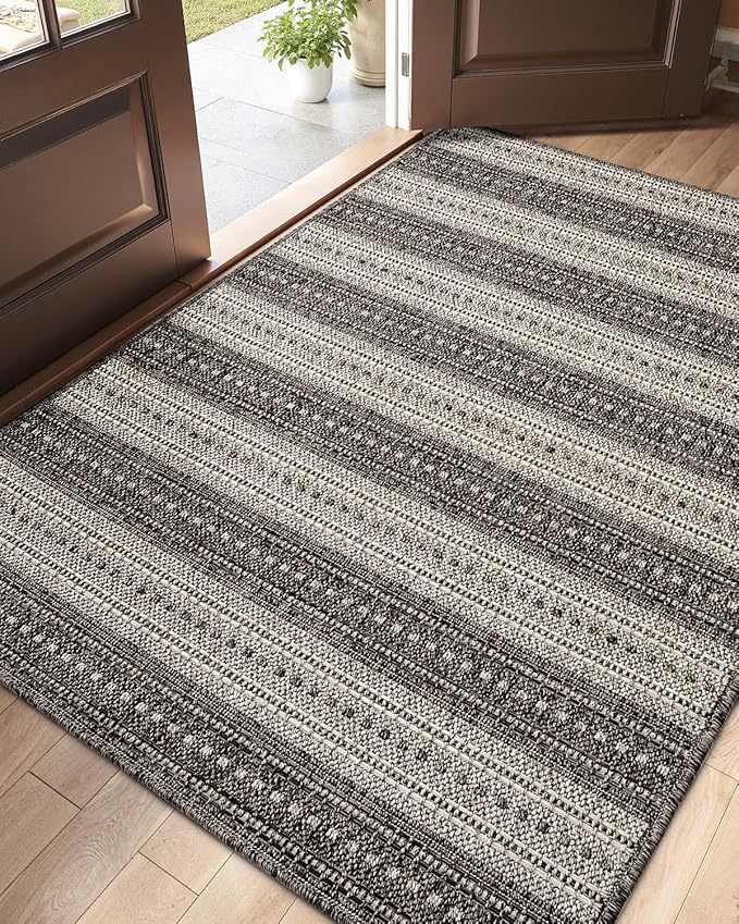 DEXI Dirt Trapper Door Mat, 48x72 Washable Doormat, Dirt Resistant and Absorbent, Easy Clean Low-Profile Floor Rugs for Entryway, Front Door, and Inside Entrance, Striped Grey