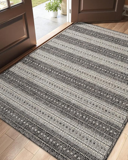 DEXI Dirt Trapper Door Mat, 48x72 Washable Doormat, Dirt Resistant and Absorbent, Easy Clean Low-Profile Floor Rugs for Entryway, Front Door, and Inside Entrance, Striped Grey