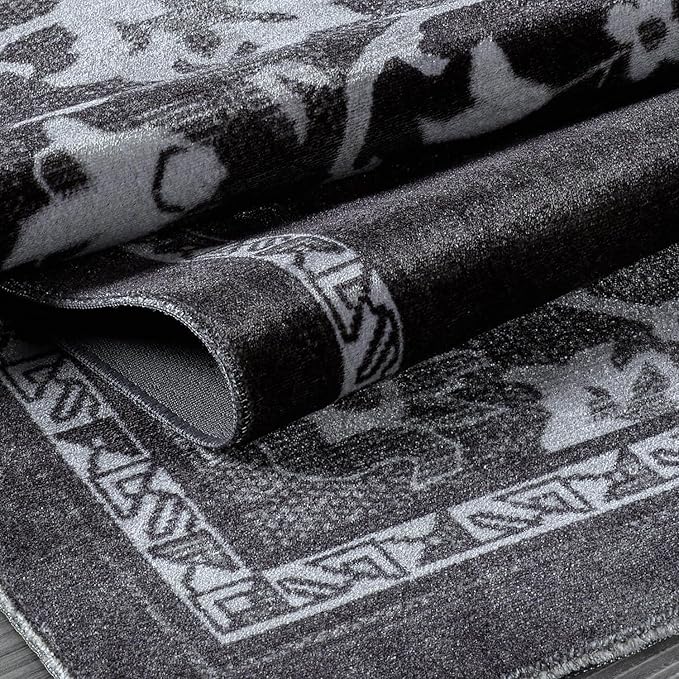 Beverly Rug Non Slip Rugs 2x7 Boho Medallion Floral Non Skid Rubber Backing Easy Silk Soft Runner Rug for Living Room Easy to Clean Non Shedding Kitchen Bedroom Indoor Carpet (2 x 7 Black - White)