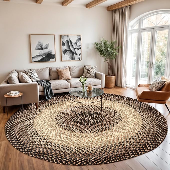 RRI Home Decor EastEnd EL83 Charcoal 4' x 4' Round - Braided Area Rug, Home Decor, Floor Mat or Bedroom Rug - Easy Care, Ideal for High Traffic Areas in Hallway and Living Room - Made in USA