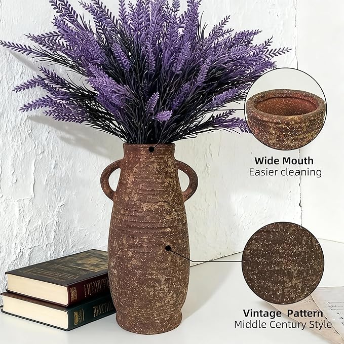 Ceramic Rustic Vase, Farmhouse Decorative Flower Vase for Home Decor, Rusty Vase for Living Room Bedroom Kitchen Office Decor Centerpiece Table Decorations