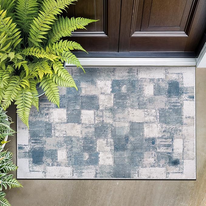 Beverly Rug Modern Abstract Entry Rug 2x3 Luxury Ultra Soft Vintage Indoor Area Rugs for Living Room Stain Resistant Non Shedding Indoor Carpet Alfombras para Salas Modernas (2 x 3 Navy Blue)