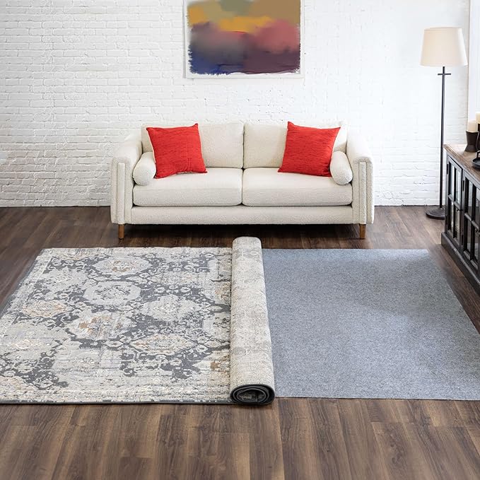 Mohawk Home 9’ x 12’ Non Slip Grip Rug Pad 1/8" Low Profile Felt Cushion + Rubber Gripper, Great for High Traffic Areas - Safe for All Floors