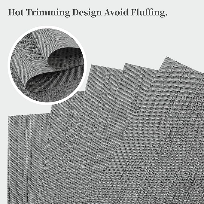 Leetaltree Grey Placemats, Heat Resistant Non-Slip Place mats for Dining Table, Washable Durable PVC Vinyl Woven Table Mats (Set of 20)