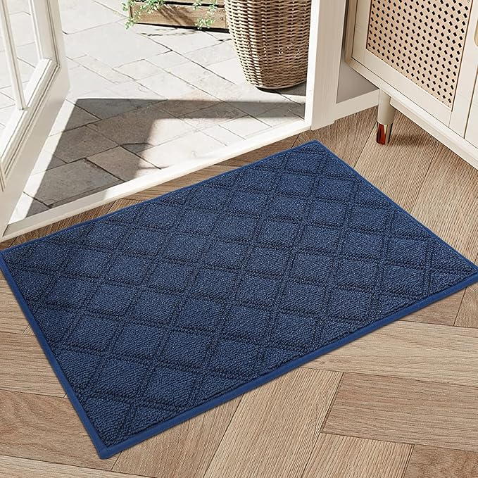 BEQHAUSE Dirt Trapper Door Mat 20" x 32", Non-Slip Washable Doormats Welcome Mat, Dirt Resistant and Absorbent Entrance Mat, Low Profile Floor Mats for Front Back Door, Entryway, Blue