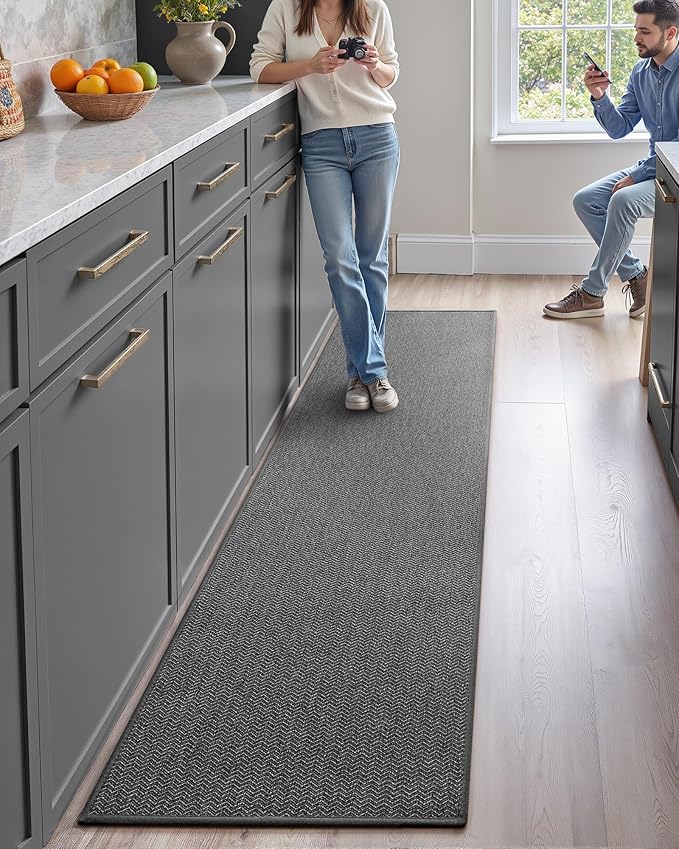 Color&Geometry Kitchen Rugs Kitchen Mats for Floor, 17"X59" Dark Grey Kitchen Rugs Non Slip Washable with Rubber Backing, Quick Dry, Low Pile, Easy Clean Kitchen Runner Rug Kitchen Sink Mat
