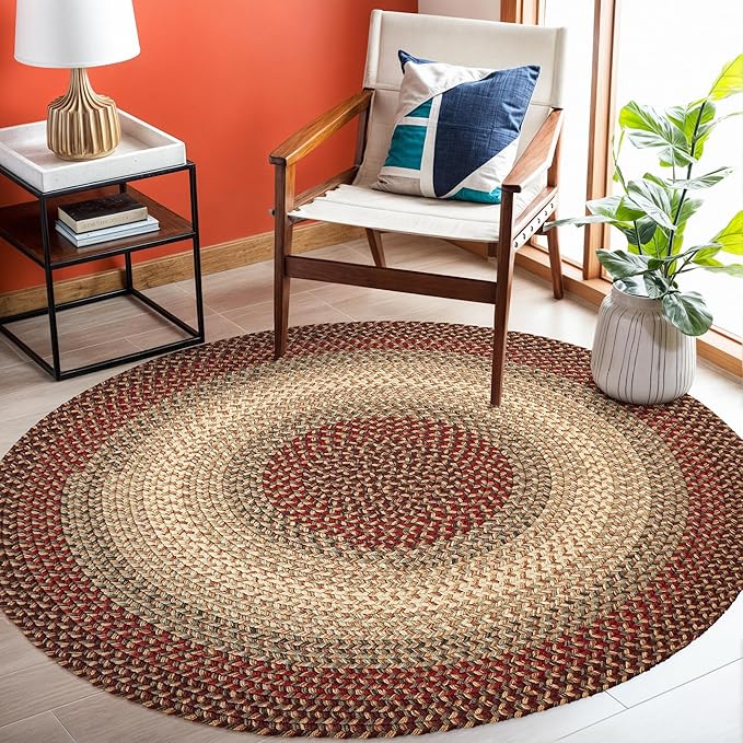 RRI Home Decor EastEnd EL73 Spanish Red 4' x 4' Round - Braided Area Rug, Home Decor, Floor Mat or Bedroom Rug - Easy Care, Ideal for High Traffic Areas in Hallway and Living Room - Made in USA