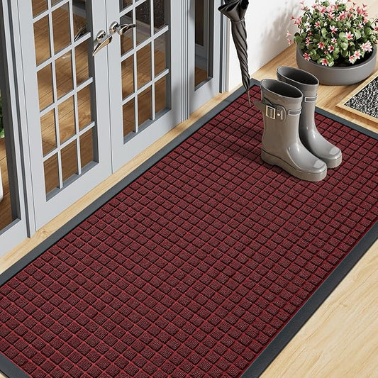 Smiry Front Door Mat Outside Entrance, Heavy Duty Natural Rubber Doormat, Non Slip, Trap Dirt and Moisture, Easy Clean, Low Profile Welcome Floor Mats for Indoor Outdoor Entry, 71x23 Inch, Red