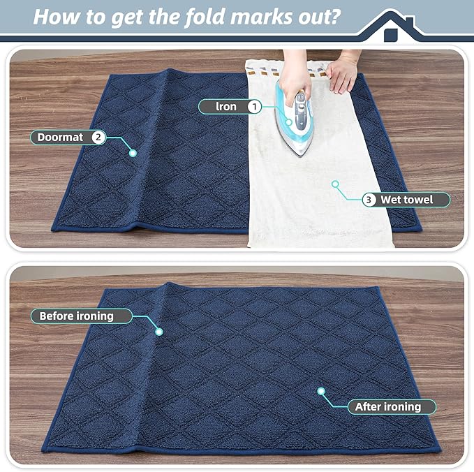 BEQHAUSE Dirt Trapper Door Mat 24" x 36", Non-Slip Washable Doormats Welcome Mat, Dirt Resistant and Absorbent Entrance Mat, Low Profile Floor Mats for Front Back Door, Entryway, Blue