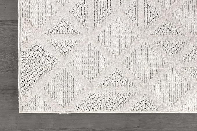 Luul Home Modern Micro Loop Indoor Runner Rugs for Living Room Bedroom Kitchen Geometric Square White 2x7 Luxury Durable Low and High Pile Non-Shedding Stain Resistant Soft Area Carpet 2 x 7
