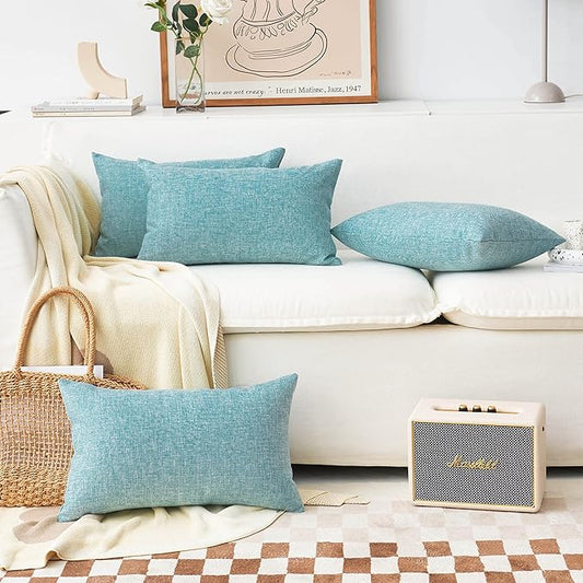 Home Brilliant Teal Throw Pillow Covers Rectangular 12x20 Pillow Cover Linen Decorative Bed Pillows Cases for Couch Sofa, 12 x 20 inch (30x50 cm), Set of 4, Teal