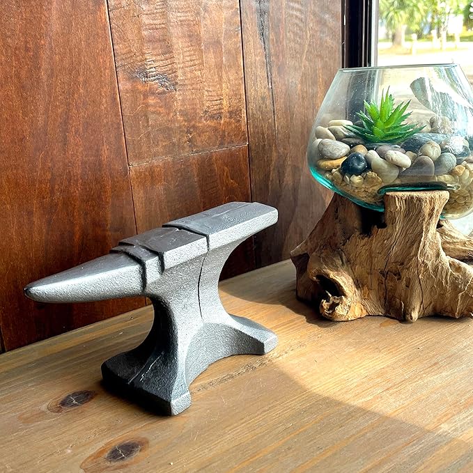 Cast Iron Anvil Bookends Set of 2-8" L x 4.5" H x 3.25" D - Rustic Grey Book Holders for Home or Office Décor - Industrial Metalwork Decoration