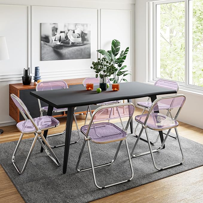 LeisureMod Lawrence Modern Clear Acrylic Folding Chair with Metal Frame, Space-Saving Transparent Seating for Dining Room, Home Office, Bedroom, Vanity or Small Spaces, (Magenta, Singles)