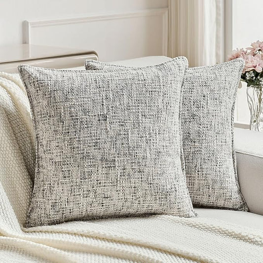FUTEI Black Decorative Throw Pillow Covers 22x22 Inch Set of 2,Soft Chenille Tweed Textured Cushion Case,Modern Home Decor for Couch Bed Living Room