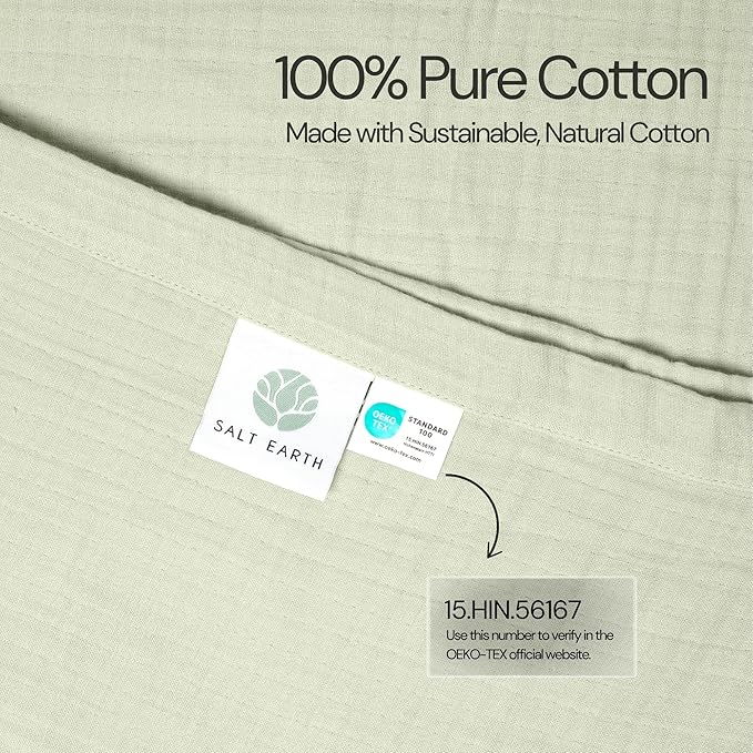 Salt Earth 100% Cotton Muslin Throw Blanket, 50"X60" 4 Layered Gauze Tassel Blanket Throw for Couch, Bed, Living Room, Home, Light Christmas Blankets and Throws for Christmas Gifts (Sea Foam)