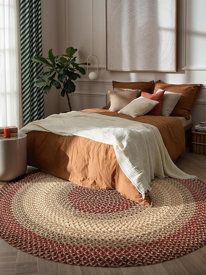 RRI Home Decor EastEnd EL43 Warm Earth 4' x 4' Round - Braided Area Rug, Home Decor, Floor Mat or Bedroom Rug - Easy Care, Ideal for High Traffic Areas in Hallway and Living Room - Made in USA