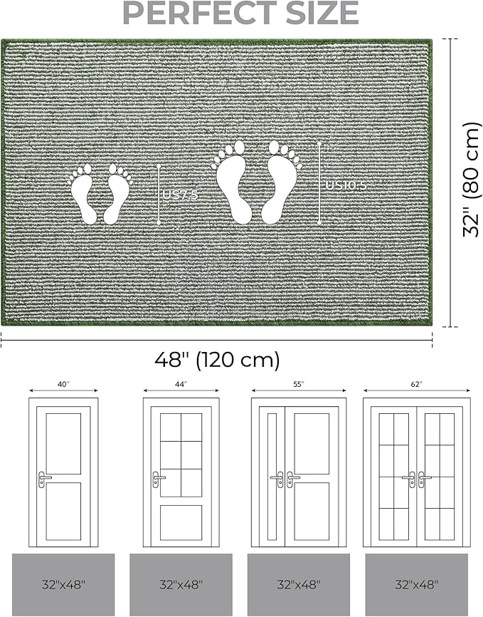 GRANNY SAYS Front Door Mat Outside Entrance, Door Mats for Entryway, Welcome Matt Non-Slip, Large Front Porch Mat Low Profile Resist Dirt, 48"x32", Green Beige