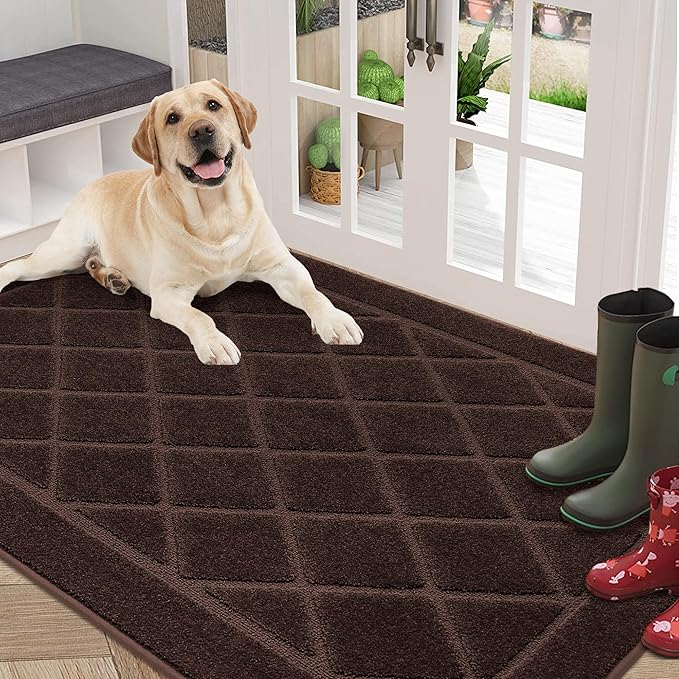 BEQHAUSE Dirt Trapper Door Mat 36" x 60", Doormat Non-Slip Entryway Rugs Washable, Dog Door Mat Stain Resistant and Absorbent Welcome Floor Mat for Front Back Door, Mud Wet Shoes & Paws, Brown