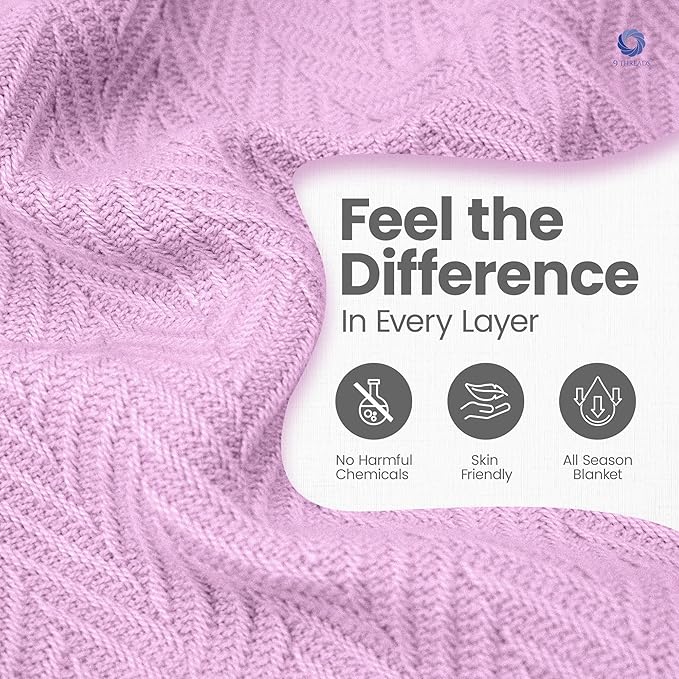 9Threads 100% Extra-Long Staple Cotton Herringbone Multipurpose Blanket | Soft & Breathable, Lightweight All-Season Throw for Sofa/Couch/Bed | Machine Washable | (Herringbone - Lavender, King)