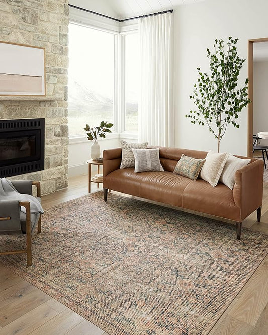 Loloi Angela Rose Aubrey Collection AUB-01 Navy/Multi 5'-0" x 5'-0", .19" Pile Height, Round Area Rug