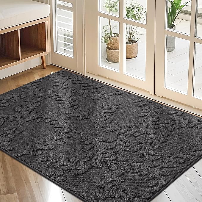 BEQHAUSE Door Mats 32”x48”, Dirt Trapper Doormats Indoor, Non-Slip Washable Entryway Rugs, Super Absorbent Welcome Mat for Front Door, Muddy Shoes & Paws, Dark Grey