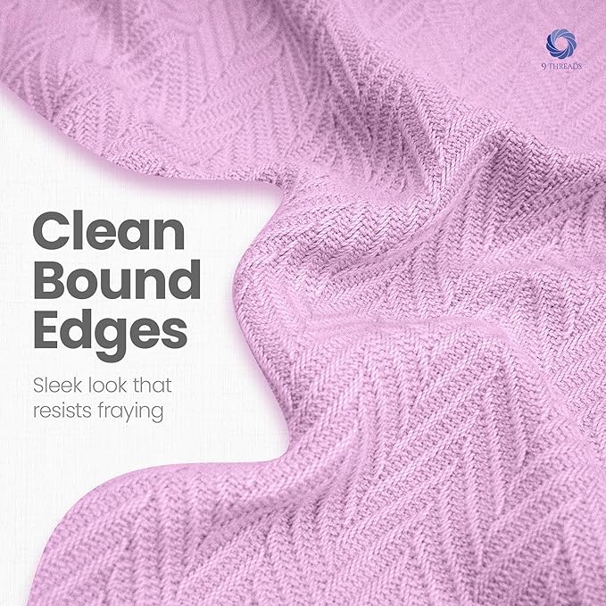 9Threads 100% Long Staple Cotton Herringbone Multipurpose Blanket | Soft & Breathable, Lightweight All-Season Throw for Sofa/Couch/Bed | Machine Washable | (Herringbone - Lavender, Queen)