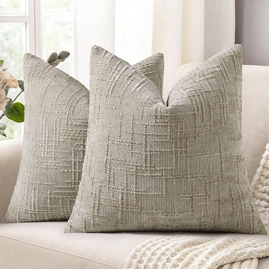 decorUhome Spring Light Brown Chenille Euro Sham Throw Pillow Covers 24x24 Set of 2 Textured Slubby Couch Pillow Covers Farmhouse Accent Modern Neutral Decorative Pillow Cases for Bed Sofa Living Room