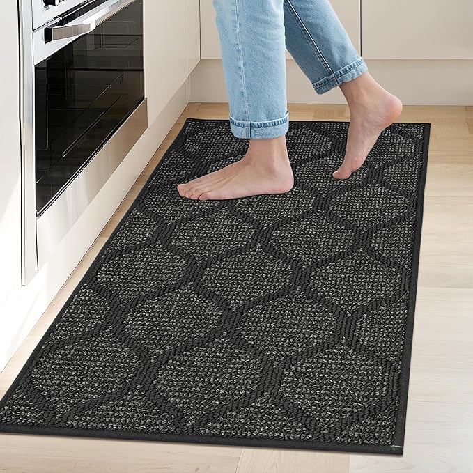 COSY HOMEER Kitchen Rug Non Slip Washable 20"x32", Absorbent Kitchen Mats for Floor, Runner Rugs for Kitchen Floor, 100% Polypropylene Kitchen Sink Rug (Dark Grey)