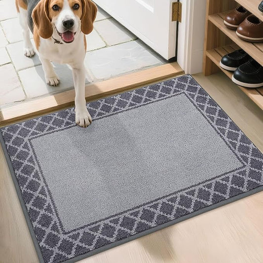 BEQHAUSE Door Mat Dirt Trapper Non Slip Entryway Rugs Absorbent Welcome Mat Low Profile Washable Front Door Mat for Muddy Paws,Entrance,Hallway, 20" x 32", Grey
