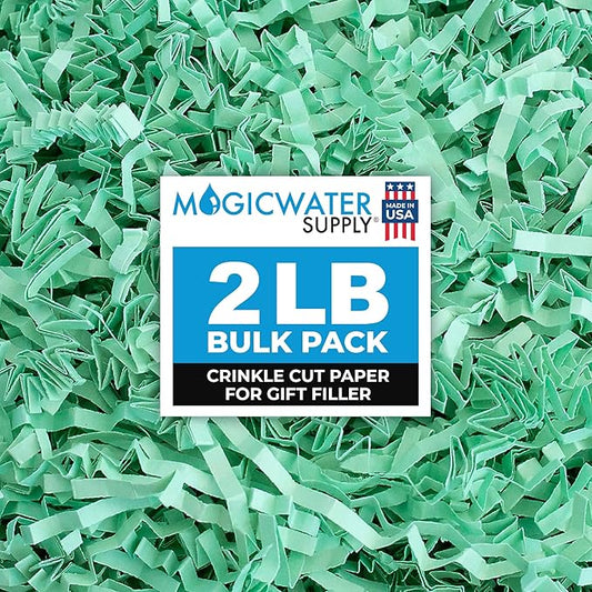 MagicWater Supply - 2 LB - Mint Green - Crinkle Cut Paper Shred Filler great for Gift Wrapping, Basket Filling, Birthdays, Weddings, Anniversaries