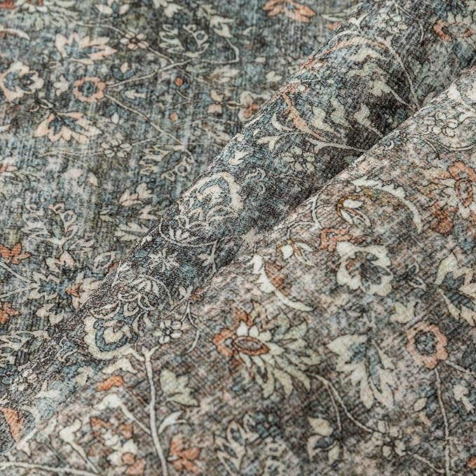 PureCozy Area Rug 5x7 Gray Living Room Washable Vintage Carpet Non Slip Indoor Retro Traditional Grey Accent Throw Large Rug for Office Kitchen Bedroom Dining Room