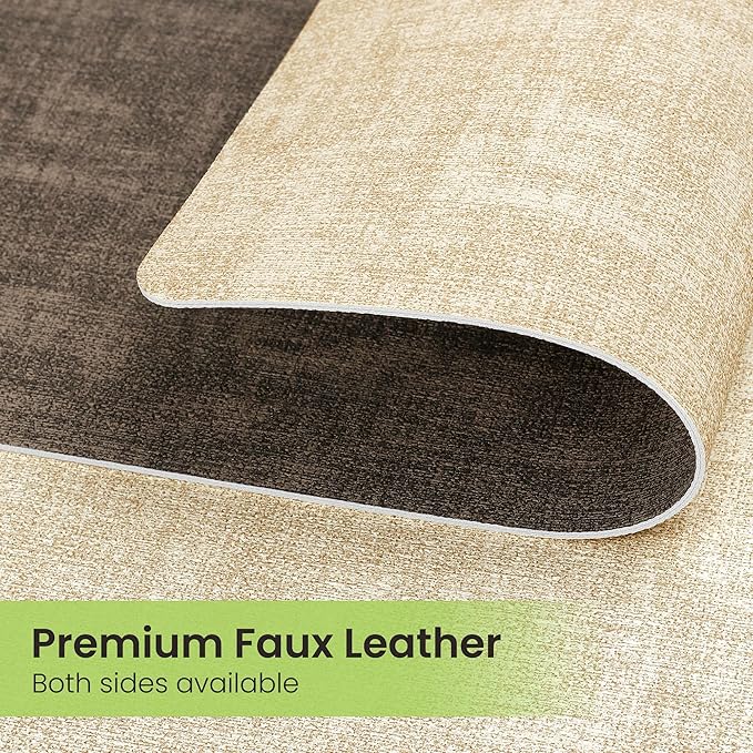 Placemats Set of 4, Faux Leather Heat Resistant Wipeable Placemats, Dual Sided Waterproof Washable Table Mats with Coaster, Suitable for Kitchen, Dining, Table Decor (4, Beige Dark Coffee)