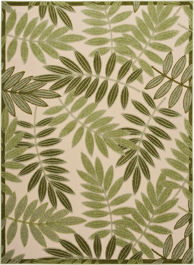Nourison Home Aloha Ivory Green 3'6" x 5'6" Area Rug - Easy Clean, Non Shedding, Bed Room, Living Room, Dining Room, Kitchen (4' x 6')