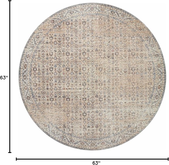 Loloi Angela Rose Blake Collection BLA-04 Beige/Denim 5'-3" x 5'-3" Round, .25" Pile Height, Fringe, Area Rug