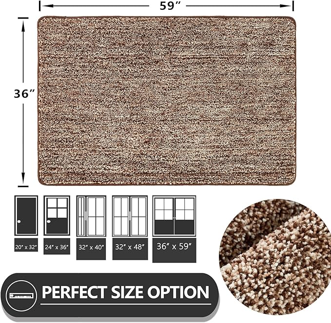 REFETONE Indoor Doormat, Front Door Mat 36"x60" Absorbent Rubber Backing Non Slip Door Mats, Washable Low-Profile Inside Floor Mat Door Rugs for Entryway, Resist Dirt Mud Mat for Dogs, Coffee/Brown