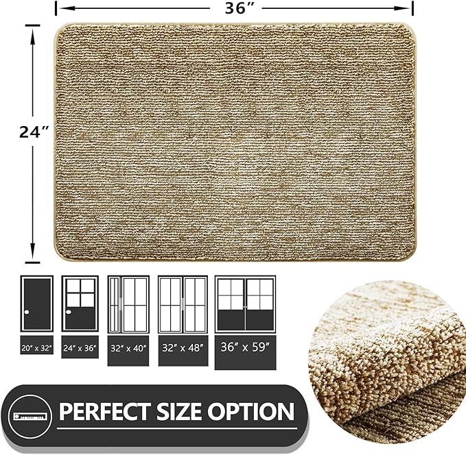 REFETONE Indoor Doormat, Front Door Mat 24"x36" Absorbent Rubber Backing Non Slip Back Door Mats, Washable Low-Profile Inside Floor Mat Door Rugs for Entryway, Resist Dirt Mud Mat for Dogs, Coffee