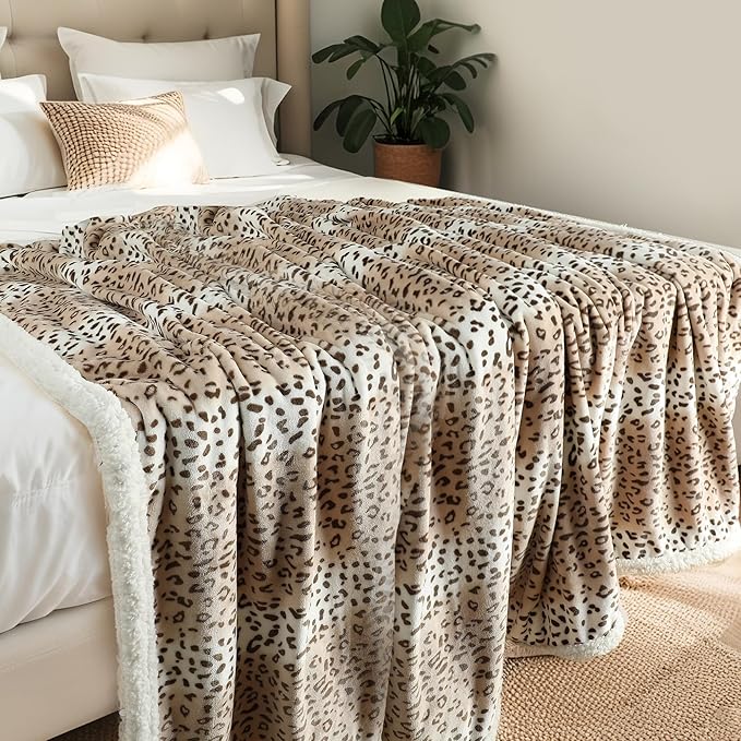 Electric Heated Blanket Full Size 72"x84" - Microplush & Sherpa Fabric Dual-Sided, 9 Heat Settings & 10 Hours Auto Off, Cozy Warming Throw for Office or Bed, Machine Washable, Beige Leopard Print