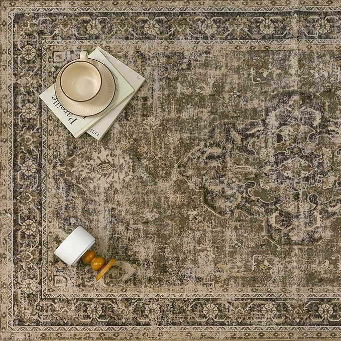 PureCozy Hallway Runner Rug 2x6 Washable Brown Vintage Distressed Long Runner Oriental Soft Thin Indoor Carpet Non Slip Low Pile Throw Rug for Kitchen Bedroom Laundry Bedside Entryway