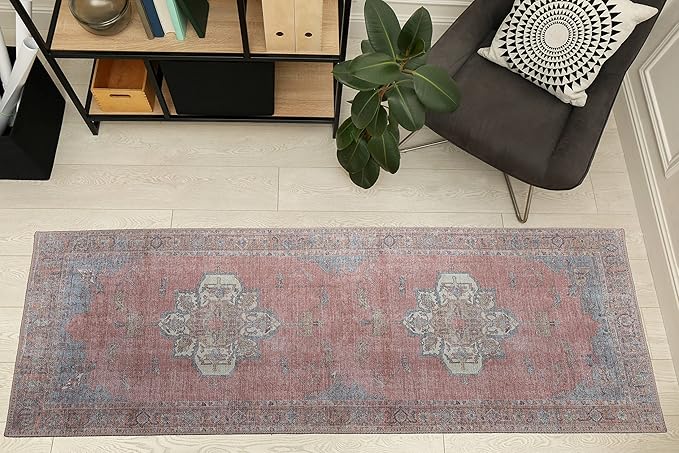 RugOver Machine Washable Area Rug, Pet-Friendly and Non-Slip Indoor Carpet for Kitchen, Bathroom, Living Room, Home Floor Decoration(Coral/Ice, 2'6" x 6'6")