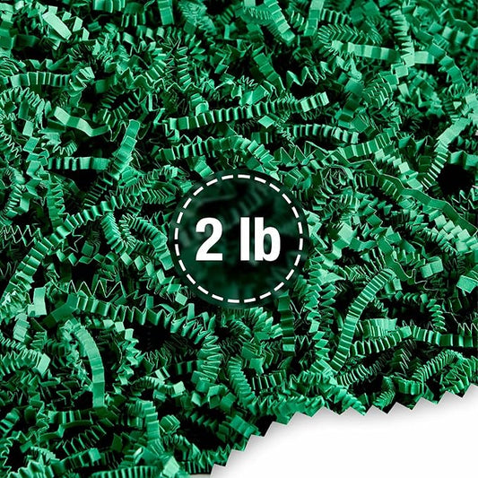 FRILLZ by DECOfill™ Crinkle Cut Paper Shred Filler for Baskets, Gifts, Packing and Protecting your Birthday, Weddings, Anniversary, Valentines Day, and other gifts (2 pound, Pine Green)