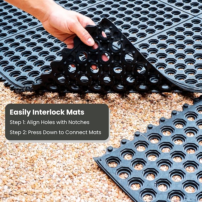 Envelor Interlocking Rubber Floor Mat Restaurant Kitchen Mat for Floor Anti Fatigue Bar Mat Door Mat Non - Slip Mat Indoor Outdoor Shower Pool Drainage Mat Durable Garage Flooring 36 x 36 Inch